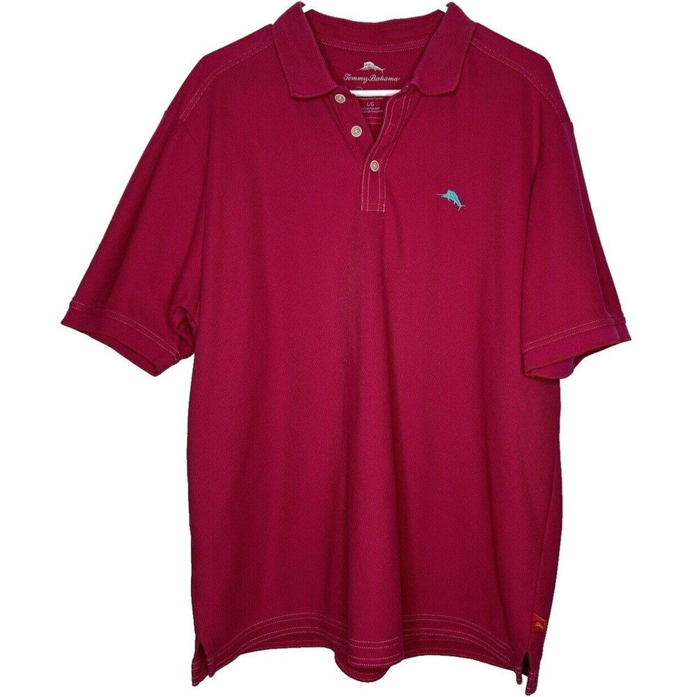 Tommy Bahama Men Size L Pink Supima Cotton Poly Blend Short Sleeve Polo